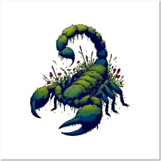 Scorpion overgrown with moss, plants and flowers Posters and Art